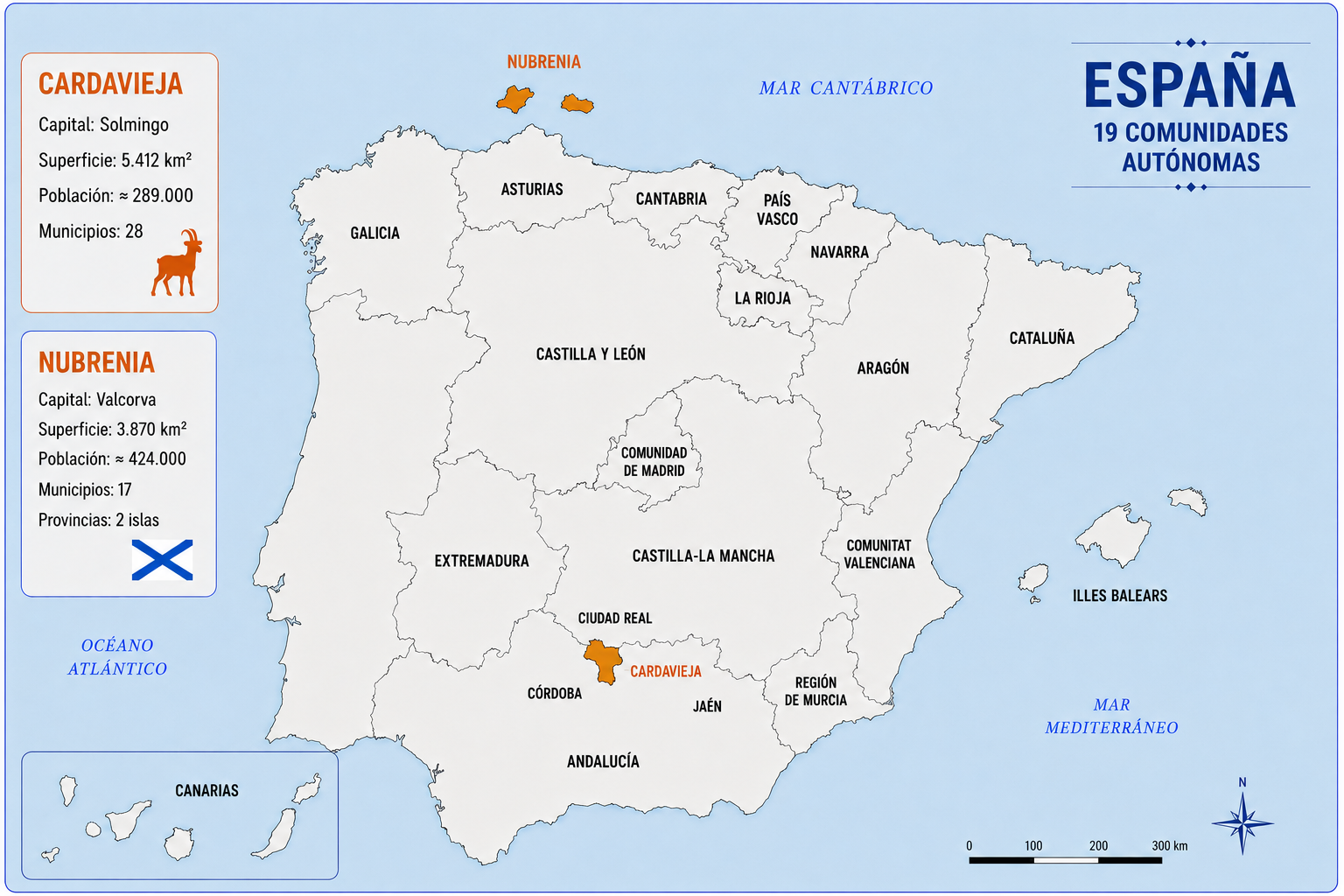 Mapa de España con las diecinueve comunidades autónomas